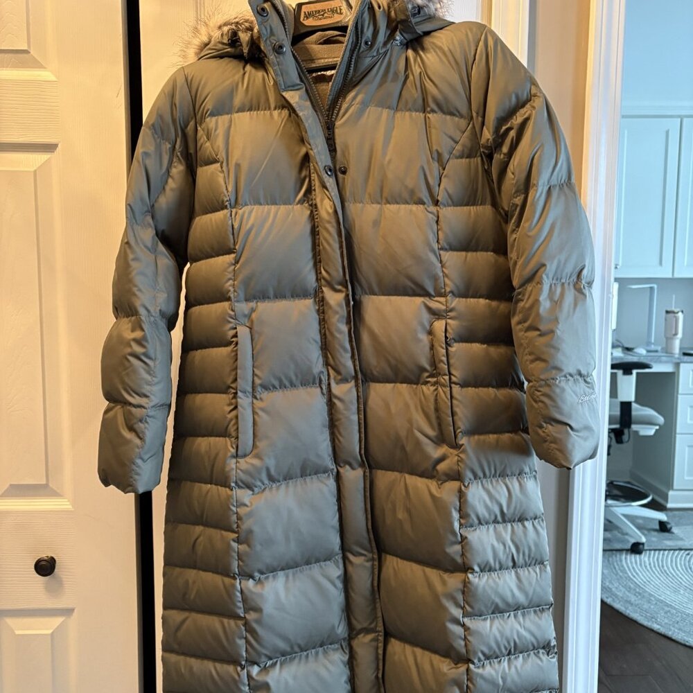Women's Eddie Bauer Premium Down Coat w/ Detachable Hood, Size Large Petite